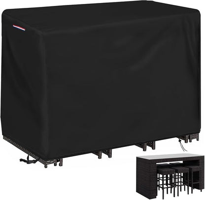Outdoor Waterproof Bar Table Set Cover, 63"L x 26"W x 40"H | Patio Furniture Covers Outdoor Dining Table Cover for Bistro Tables & Chairs Set with Handle, Drawstring, Buckle