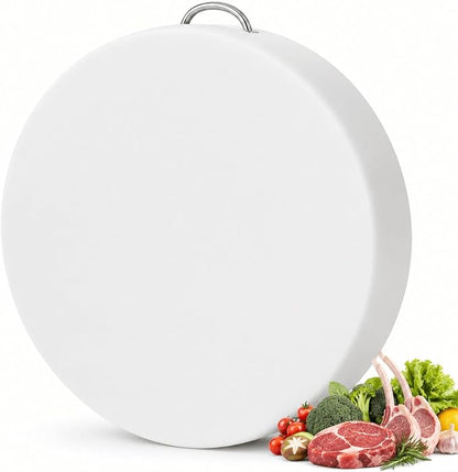 Large Round Cutting Board 15"x15" Extra Thick Plastic Cutting Board for Meat Raw & Raw Meat Board, HDPE Double-Sided Butcher Block Cutting Board, 304 Stainless Steel Handle, Easy Clean