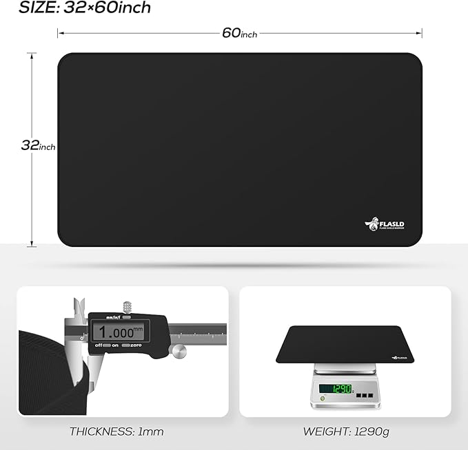 FLASLD Heavy-Duty Outdoor Under Grill BBQ Floor Mat 32 x 60 inches - Fireproof and Waterproof Protector for Decks & Patios, Reusable and Easy to Clean, Black