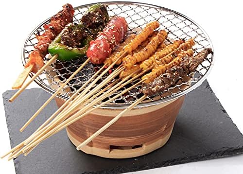 Clay Charcoal Barbecue Grill, Outdoor Table Grill with Stainless Steel Barbecue Net, Old Fashioned Clay Stove for Party Camping Picnic Carbon Furnace,Brown