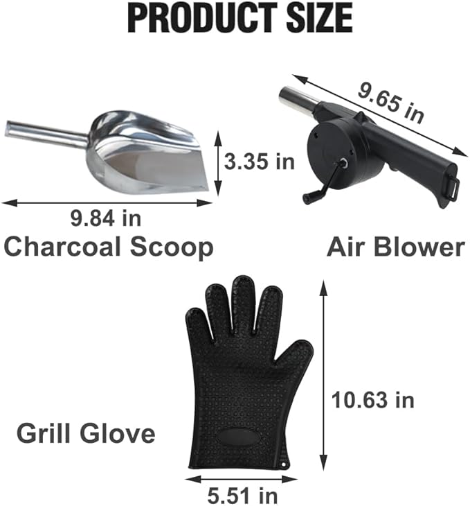 Palmhill Premium Charcoal Chimney Starter Set with Hand Crank Blower, Heat-Resistant Glove & Coal Shovel – Fast & Safe BBQ Charcoal Ignition for Grilling, Camping, and Outdoor Cooking