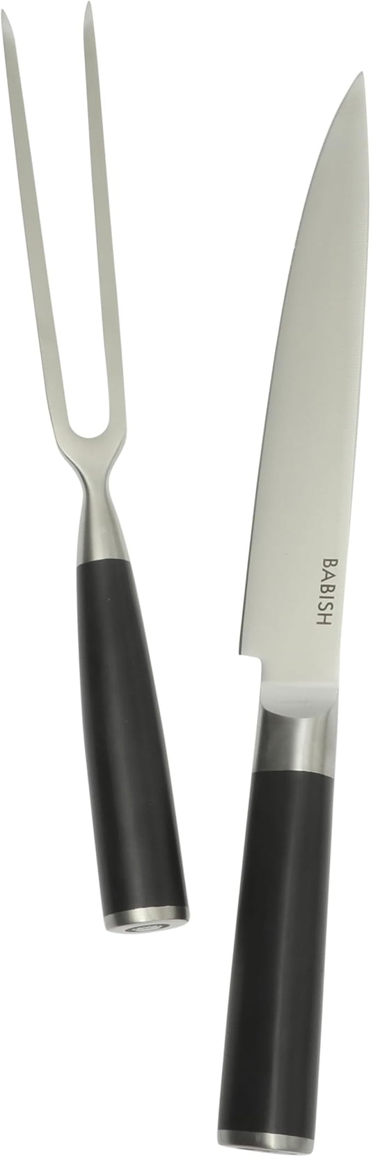 Babish 2-Piece Carving Knife and Fork Set – 8-Inch Stainless Steel Carving Knife with 6.5-Inch Fork – Precision Cutlery for Turkey, Roast, and Meat Carving – Ergonomic ABS Handles