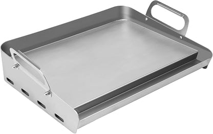 23x16 Inch Griddle for Gas Grill Reinforced Bottom Anti Warp Detachable Handle Grease Groove Stainless Steel Flat Top for Pellet Grill and Stove Outdoor Indoor Cooking