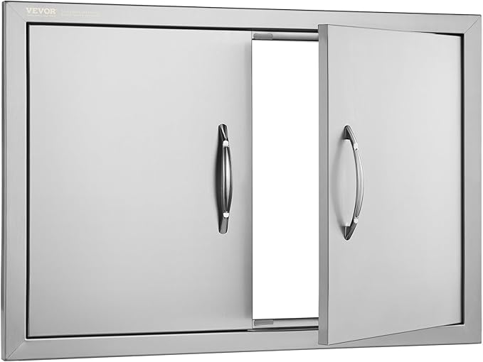 VEVOR BBQ Access Door, 28W x 19H Inch Double Outdoor Kitchen, Stainless Steel Flush Mount, Wall Vertical with Handles, for BBQ Island, Grilling Station, Outside Cabinet
