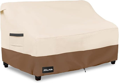 ANartcle 2-Seater Patio Loveseat Cover,60W x 34D x 30H Inches Outdoor Couch Cover,100% Waterproof Heavy Duty Outdoor Sofa Covers,Patio Furniture Covers,Beige&brown
