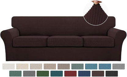 Turquoize 4 Piece Sofa Covers for 3 Cushion Couch Sofa Slipcover Soft Couch Cover for Dogs-Washable Sofa Furniture Covers with 3 Individual Large Cushion Covers Jacquard Fabric (XL Sofa, Brown)