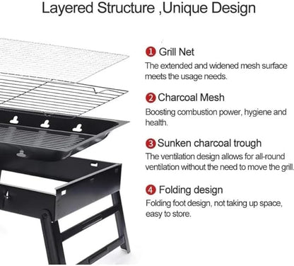 17 Inch Foldable BBQ Charcoal Grill Portable Charcoal Grill Compact Mini Small BBQ Grill Outdoor Travel Backyard Picnic Beach
