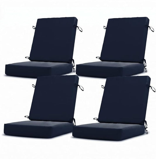California Umbrella Outdoor Dining Chair, Set of 4 Patio Seat Cushions, 20 x 40 Inch, Premium Outdoor Memory Foam, Fade Resistant, Sunbrella Fabric, Fabric Ties, Navy