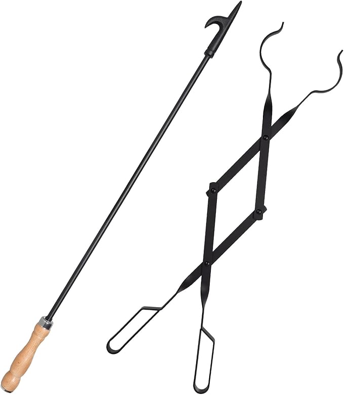 himaly 32" Fireplace Fire Pit Poker Stick & 26" Tongs Heavy Duty Tool Set | Heavy Duty Log Grabber, Campfire Poke Rust Resistant, Camping Fireplace Tools for Indoor/Outdoor