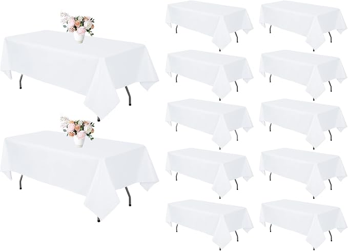 12 Pack White Rectangle Table Cloth 60 x 126 Inch For 8 Foot Tables | Wrinkle Resistant Tablecloth, Washable Polyester Fabric, Rectangular Tablecloth for Wedding Party Banquet Buffet