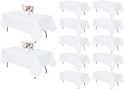 12 Pack White Rectangle Table Cloth 60 x 126 Inch For 8 Foot Tables | Wrinkle Resistant Tablecloth, Washable Polyester Fabric, Rectangular Tablecloth for Wedding Party Banquet Buffet