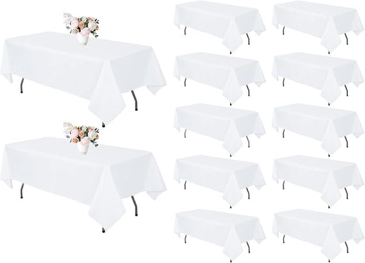 12 Pack White Rectangle Table Cloth 60 x 126 Inch For 8 Foot Tables | Wrinkle Resistant Tablecloth, Washable Polyester Fabric, Rectangular Tablecloth for Wedding Party Banquet Buffet