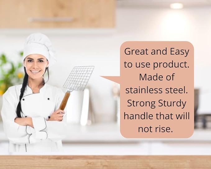 Stainless Steel Square Roti Papad Grill Roti Jali Chapathi Pipe Handle dia- 9" - 1 Pc