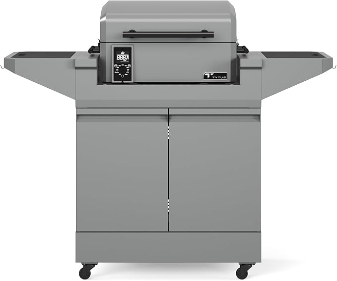 TYTUS Emberwood Outdoor Kitchen Island Grill Cart with Pellet Smoker, 8 lb Hopper, 282 Sq. In. Cooking Space, 4.7 Cu. Ft. Storage, Removable Cutting Boards & Quick Assembly, Rolling Kitchen Island