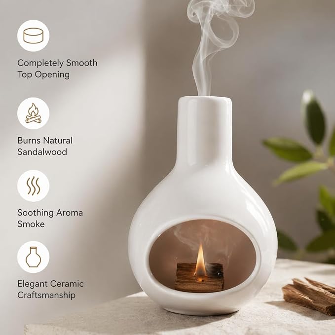 White Ceramic Incense Holder, Handmade Incense Burner for Sticks Cones Backflow, Palo Santo Holder Sage Burner with Ash Catcher, Meditation Accessories Aromatherapy Gift Set