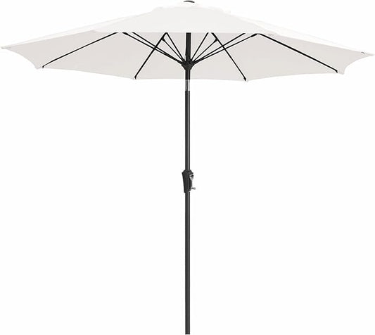 JEAREY 9FT Outdoor Patio Umbrella,Market Table Umbrella with 8 Fiberglass Ribs, Pool Umbrella with Tilt and Crank, UV Protection Lightweight & Wind-Resistant for Lawn, Garden, Deck and Backyard, Cream White