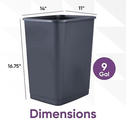 Superio Kitchen Trash Can 9 Gallon Slim Waste Bin 37 Qt Durable Plastic, Fit Small Spaces, Office, Bathroom, Under Counter (4, Dark Grey)