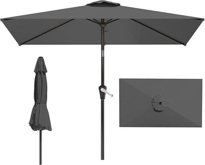 6.5x10FT Patio Umbrella, Outdoor Umbrella with Push Button Tilt and Crank, 8 Sturdy Ribs, UV Protection & Waterproof Market Umbrella for Pool, Backyard, Beach,Deck (Gray)