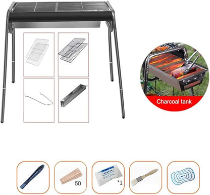 Barbecue Charcoal Grill, Portable Folding BBQ Tool Kits for Camping, Picnic, Outdoor, BBQ,Suitable for 5-15 People (Black 73 * 31 * 81cm)