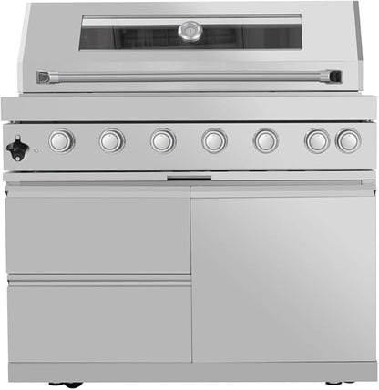 43-Inch Modular Outdoor Kitchen Grill with 6 Stainless Steel Burners 85000 BTU, Deluxe BBQ Station with Granite Countertop, Rotisserie Kit, 304 Stainless Steel Sink, Portable Refrigerator (Silver)