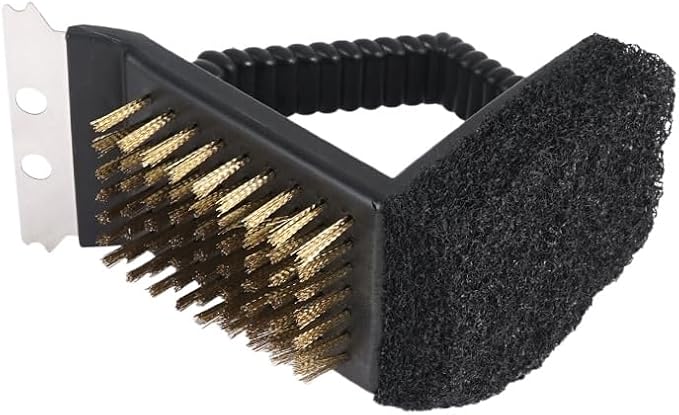 2 Pack Grill Brush and Scraper with Wire Bristles and Bristle-Free Scour 2 Side Brushes Handheld Short Handle Scrubber for Grill Grate Cleaner Cast Iron Charcoal Racks Grid BBQ Cooking Grates