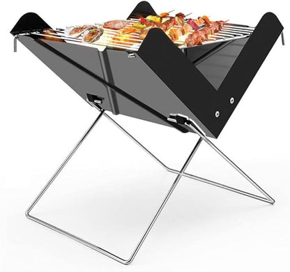 Portable Charcoal Grill X-Shaped Foldable BBQ Stove, Stainless Steel Camping BBQ Grills for Outdoor Barbecue Grill Picnic Backpacking, Compact Charcoal Grills BBQ for 1-3 People,A-1