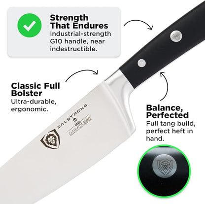 Dalstrong 8" Chef Knife — Forged High-Carbon German Steel, Full-Tang, Hand-Polished 16–18° Edge — Gladiator Series ELITE For Daily Home Cooking, BBQ Prep & Professional Kitchens — G-10, NSF