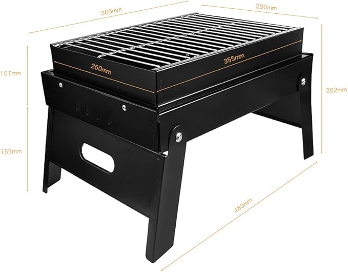 Barbecue Grill, Charcoal Grill, Portable Folding BBQ Grill, Desk Tabletop Outdoor Stainless Steel Smoker BBQ, 38.5 x 29 x 26.2 cm, for Camping Garden Cooking Fun