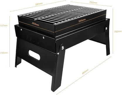 Barbecue Grill, Charcoal Grill, Portable Folding BBQ Grill, Desk Tabletop Outdoor Stainless Steel Smoker BBQ, 38.5 x 29 x 26.2 cm, for Camping Garden Cooking Fun