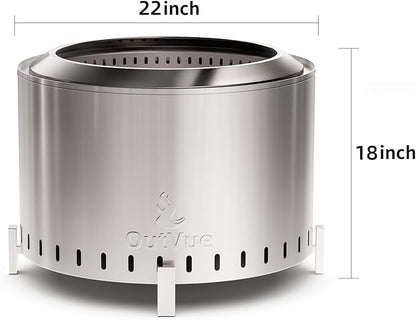 OutVue 22 inch Stainless Steel Smokeless Fire Pit, Outdoor Smokeless Firepit, Wood Burning Fire Pits for Camping, Bonfire, Low Smoke Firepit for Outside (Vertical Hole)