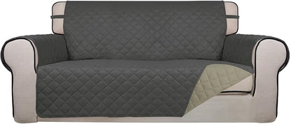 PureFit Reversible Quilted Couch Covers for Dogs Loveseat Sofa Cover 54" | Dark Gray/Beige, Water Resistant Couch Protector, Washable Pet Couch Cover with Non Slip and Elastic Straps For Kids