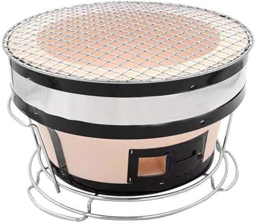 Table Top Round Clay Charcoal Stove, Japanese Ceramic Pottery Barbecue Stove, Outdoor Charcoal Stove with Wire Mesh Grill (A)