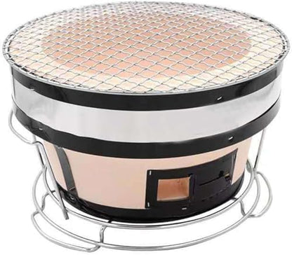 Table Top Round Clay Charcoal Stove, Japanese Ceramic Pottery Barbecue Stove, Outdoor Charcoal Stove with Wire Mesh Grill (A)