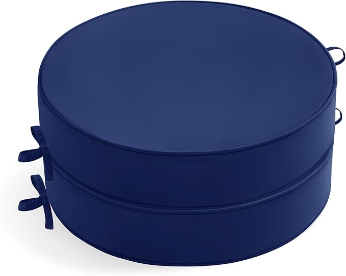 Summsun Outdoor Bistro Chair Cushions Set of 2, 15" D x 3" H Round Chair Cushions Waterproof and Fade Resistant Chair Cushion Pads with Non-Slip Ties and Removable Covers for Garden, Navy Blue