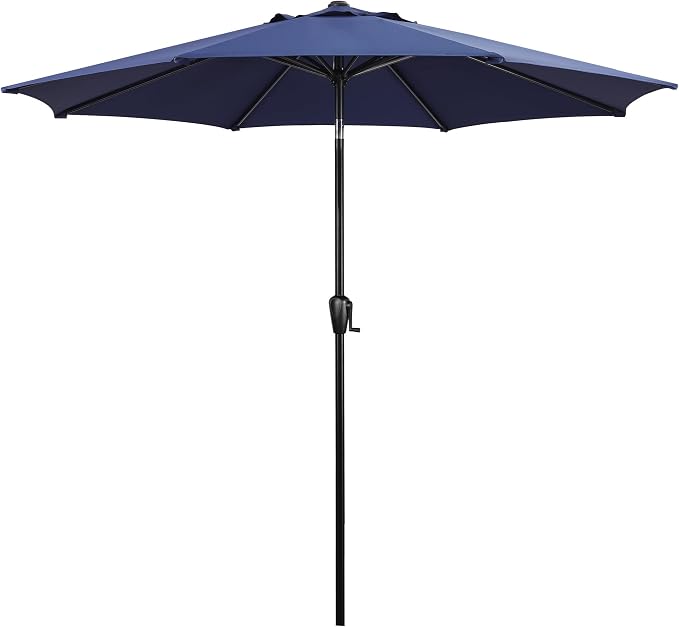 Sun-Ray 9' Round Patio Umbrella with Push-Button Tilt and Hand Crank Lift System, Market Umbrella for Porch, Deck, and Patio