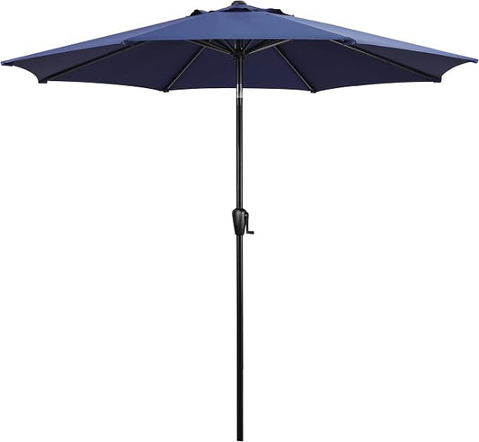Sun-Ray 9' Round Patio Umbrella with Push-Button Tilt and Hand Crank Lift System, Market Umbrella for Porch, Deck, and Patio