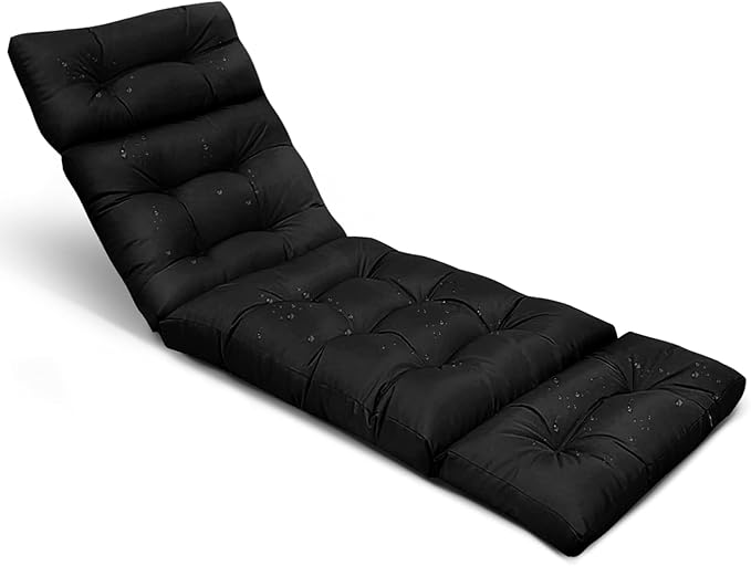 Waterproof Lounge Cushions for Outdoor Furniture Stain-Resistant Black Patio Chaise Chair Cushion Replacement with Ties,75x24 x3.9 Inches