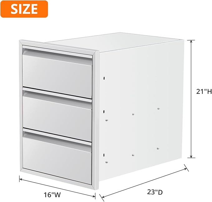 Outdoor Kitchen Access Drawers with Paper Towel Holder,16" W x 21" H x 23"D Stainless Steel Flush Mount BBQ Drawers with Grooved Handle,for Outdoor Kitchen Island or Patio Grill Station,3-Layer