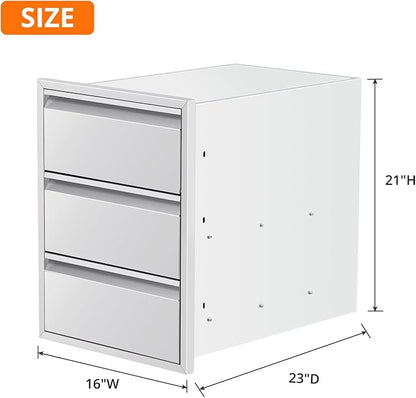 Outdoor Kitchen Access Drawers with Paper Towel Holder,16" W x 21" H x 23"D Stainless Steel Flush Mount BBQ Drawers with Grooved Handle,for Outdoor Kitchen Island or Patio Grill Station,3-Layer