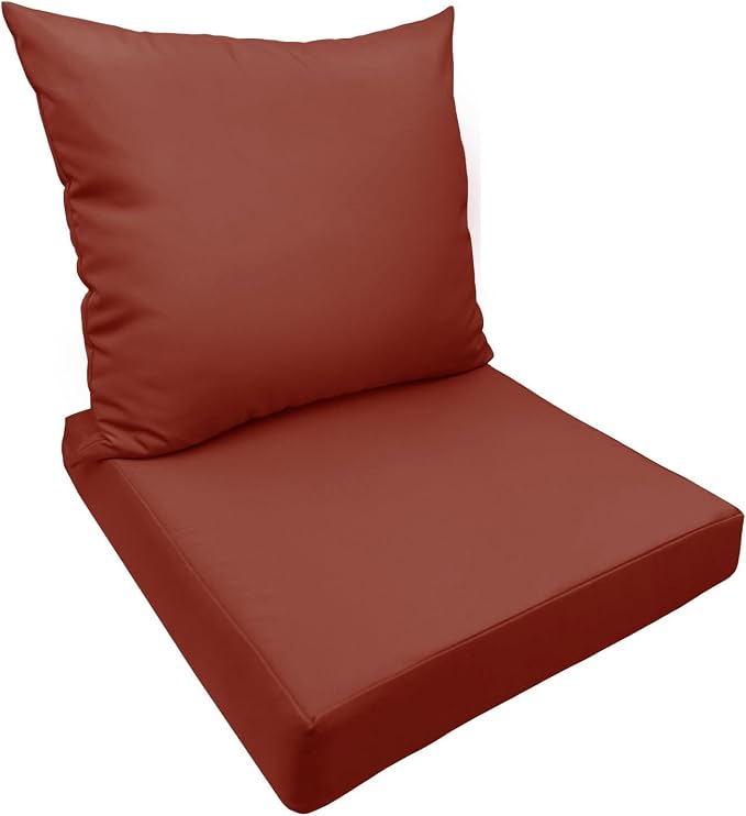 Bcareself Outdoor Deep Seat Cushion Set Waterproof & Fade Resistant Patio Furniture Cushions with Removable Cover Adjustable Straps, Rain-Proof Seat Pad & Back Cushion for Chair Sofa Porch 19 x 19 Red