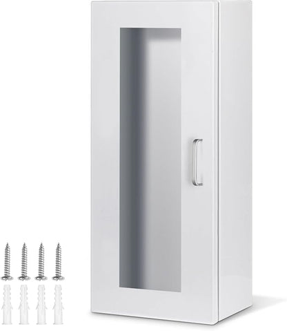 Fire Extinguisher Cabinet Wall with Magnetic Door & Handle for 5-12 pounds Extinguisher, 23.6" H x 10.2" W x 6.7"D White Steel Fire Extinguisher Mount for Indoor Outdoor with Full Clear Acrylic Door
