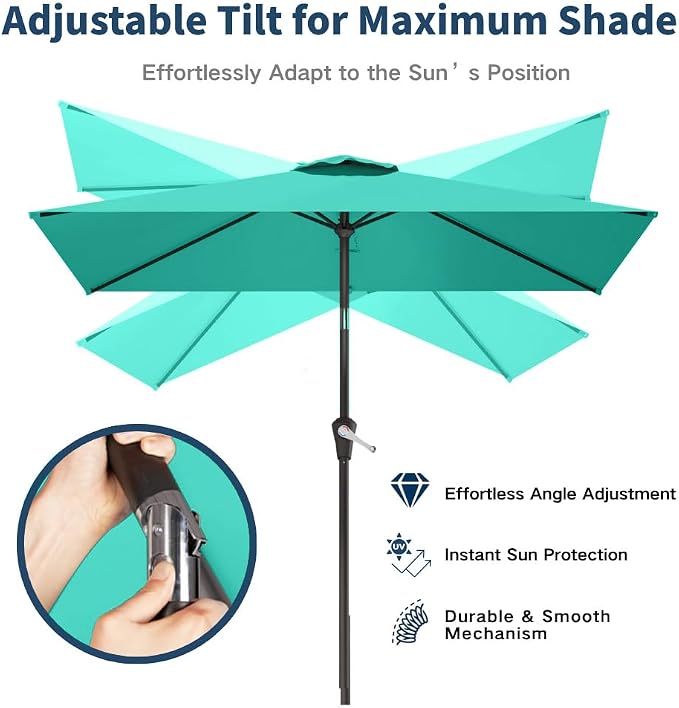 6.5' x 10' Rectangular Patio Umbrella Large Outdoor Market Umbrella w/ UV Protection, Push Button Tilt and Crank Lift, Rectangle Table Umbrella for Garden, Deck, Pool, Patio, Turquoise Blue