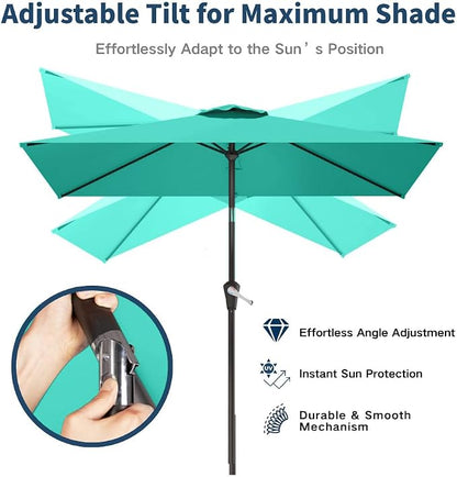 6.5' x 10' Rectangular Patio Umbrella Large Outdoor Market Umbrella w/ UV Protection, Push Button Tilt and Crank Lift, Rectangle Table Umbrella for Garden, Deck, Pool, Patio, Turquoise Blue