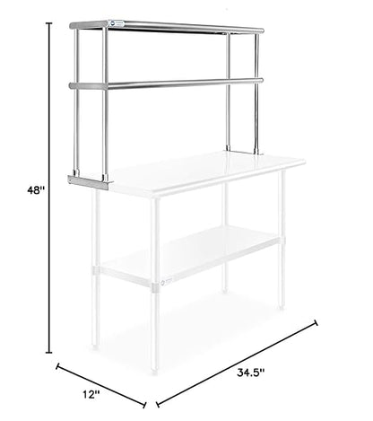 GRIDMANN NSF Stainless Steel Commercial 2 Tier Double Overshelf 48 in. x 12 in. for Kitchen Prep & Work Table