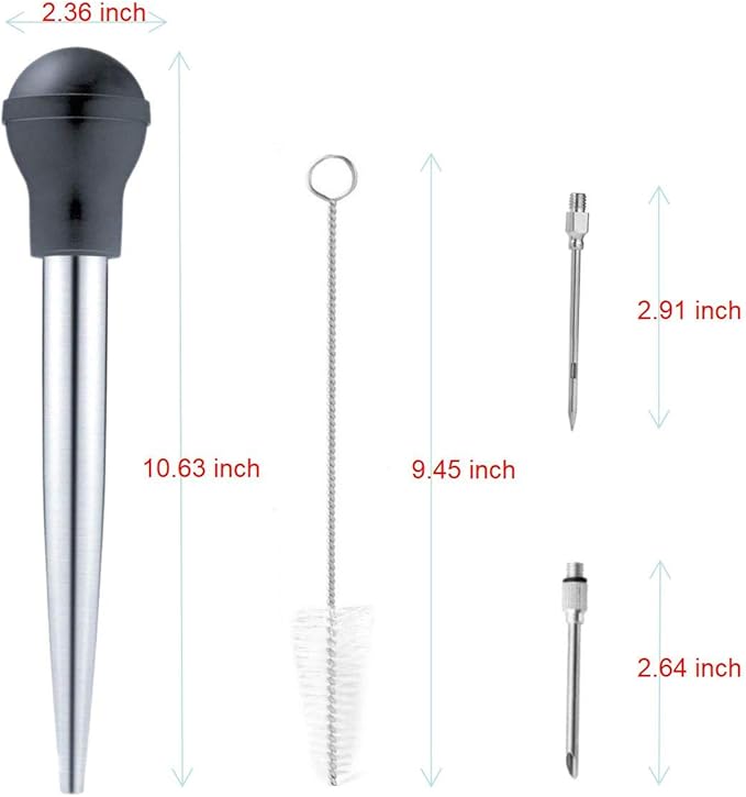 Turkey Baster for Cooking, Stainless Steel Turkey Baster Syringe with Cleaning Brush and Marinade Injector, Black