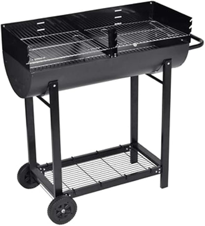 Classic Steel Charcoal Barbecue with Two Wheels, Lower Shelf, and Two Charcoal Grills for Easy Mobility and Accessory Storage