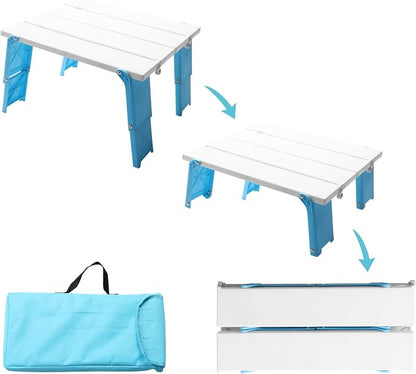 Modern-Depo 15.9"x14.2"x9.6" Large Portable Folding Beach Table for Sand Foldable Height Adjustable Side Table Desk for Camping Picnic BBQ with Carry Bag, Cyan | Foldable Side Table Desk for Camping Picnic BBQ with Carry Bag, for Sand, Modern-Depo
