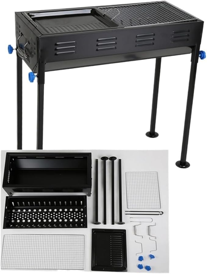 Portable Charcoal Grill for Camping BBQ, Thickened Outdoor Barbecue Grill with Edge Treatment, Home Use BBQ Grill for Easy Cleaning,66.5 * 30.5 * 70Cm-D