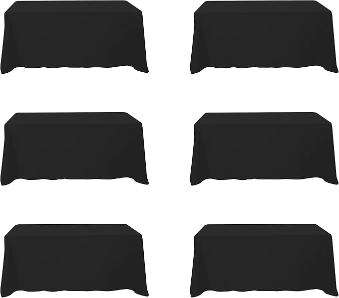 BRILLMAX 6 Pack Black Tablecloths 90x132 Inch for 6ft Rectangle Tables | 150 GSM Polyester Fabric, Floor Length Drop, Water, Stain & Wrinkle Resistant Cloth Cover for Wedding Reception Banquet Party