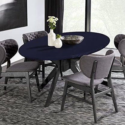 LUSHVIDA Round Waterproof Table Cover Elastic Vinyl Fitted Tablecloth Elastic Edged Plastic Table Cloth (Navy, Best for Up to 57"-68" Round)